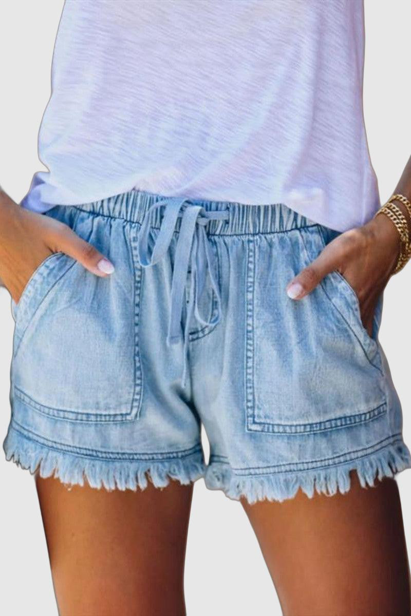 Rica - elastic waist tassel denim shorts