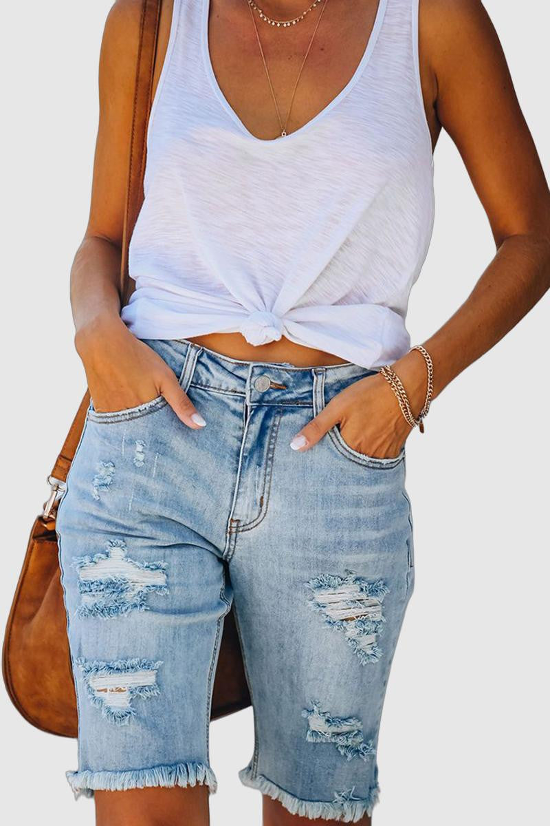 Virginia - ripped mid-waist casual shorts