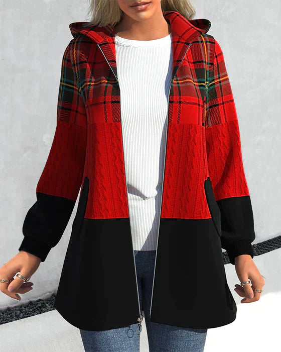 Women's plaid hooded cardigan for cozy casual wear