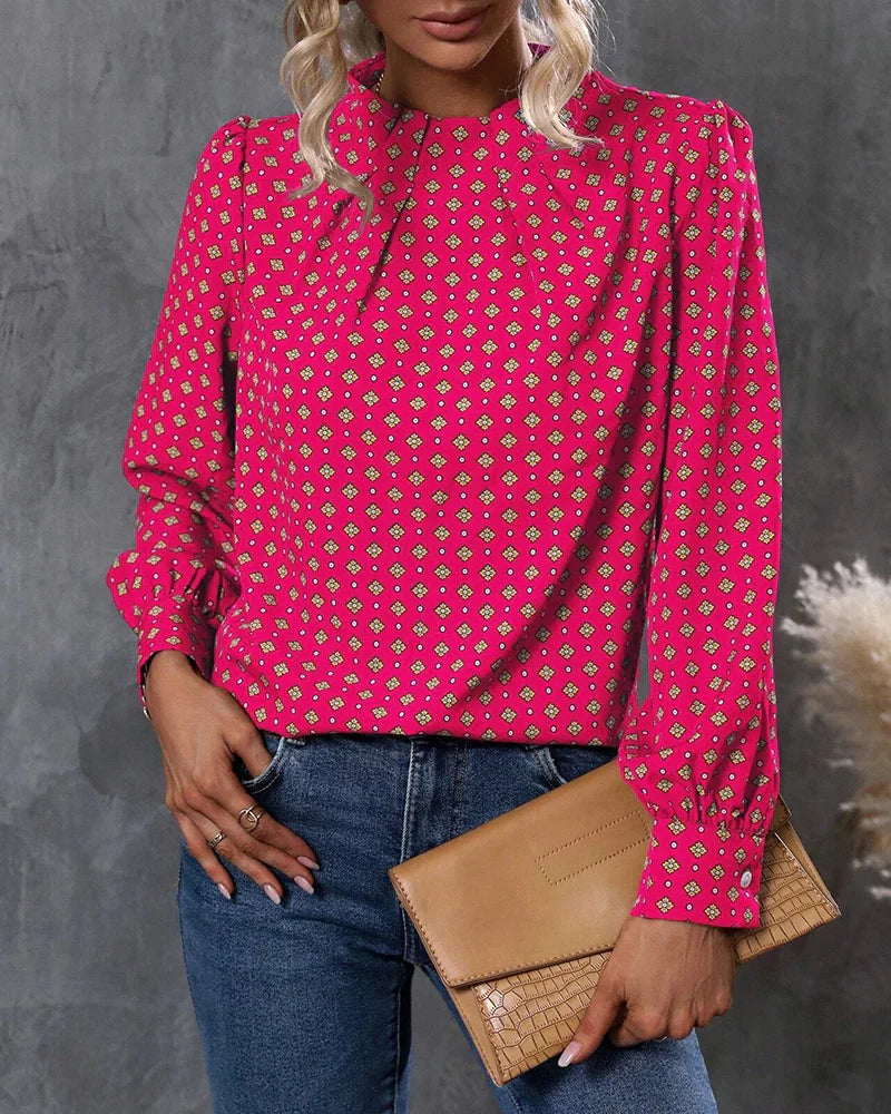 Women's printed high-neck blouse for refined everyday style