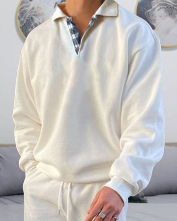 Men's long-sleeved v-neck lapel sweatshirt for casual wear