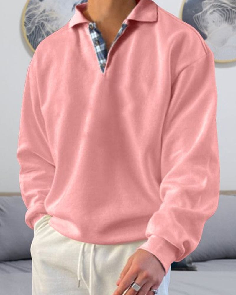 Men's long-sleeved v-neck lapel sweatshirt for casual wear