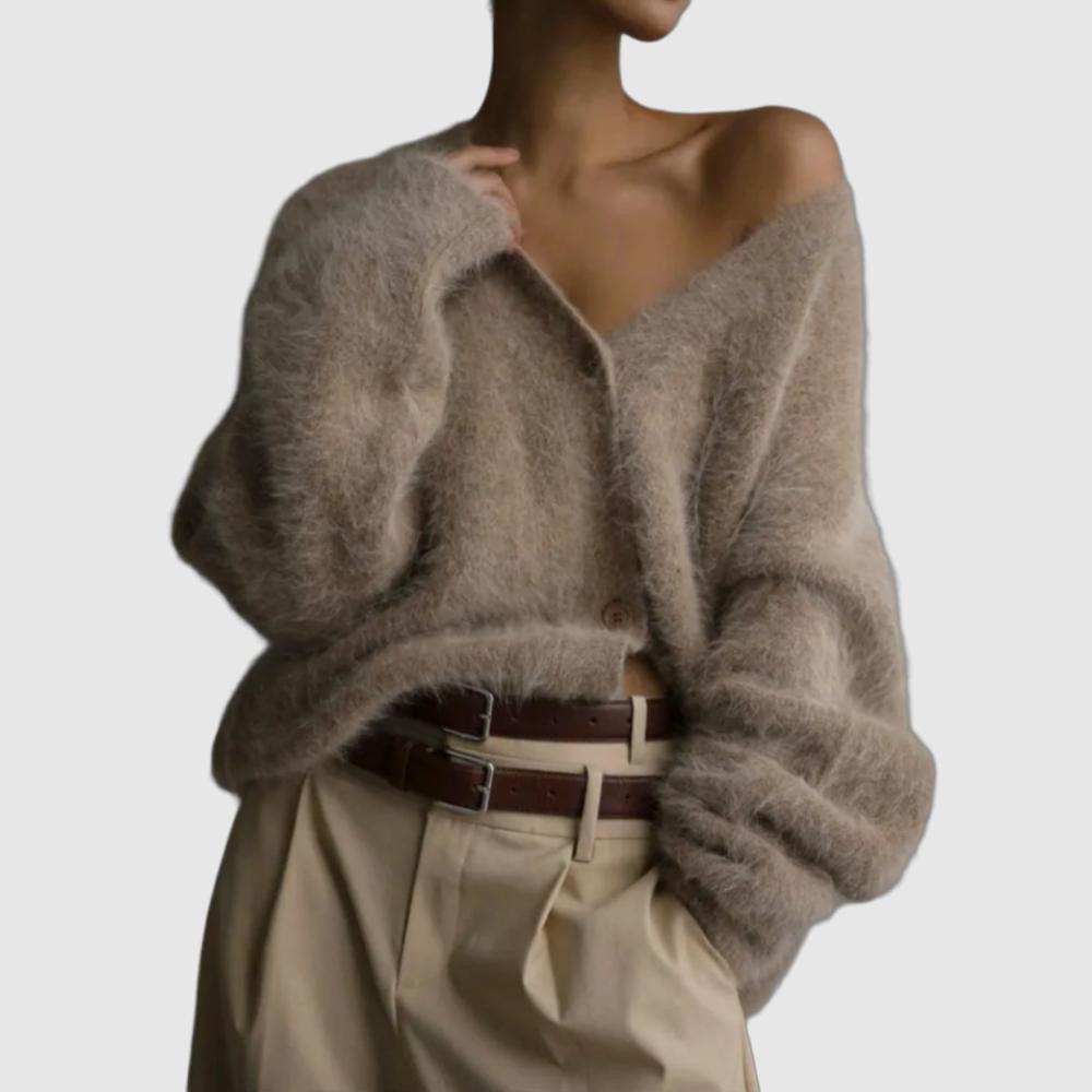 Women's mink knitted v-neck cardigan