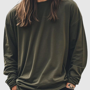 Men's relaxed fit navy long sleeve basic tee