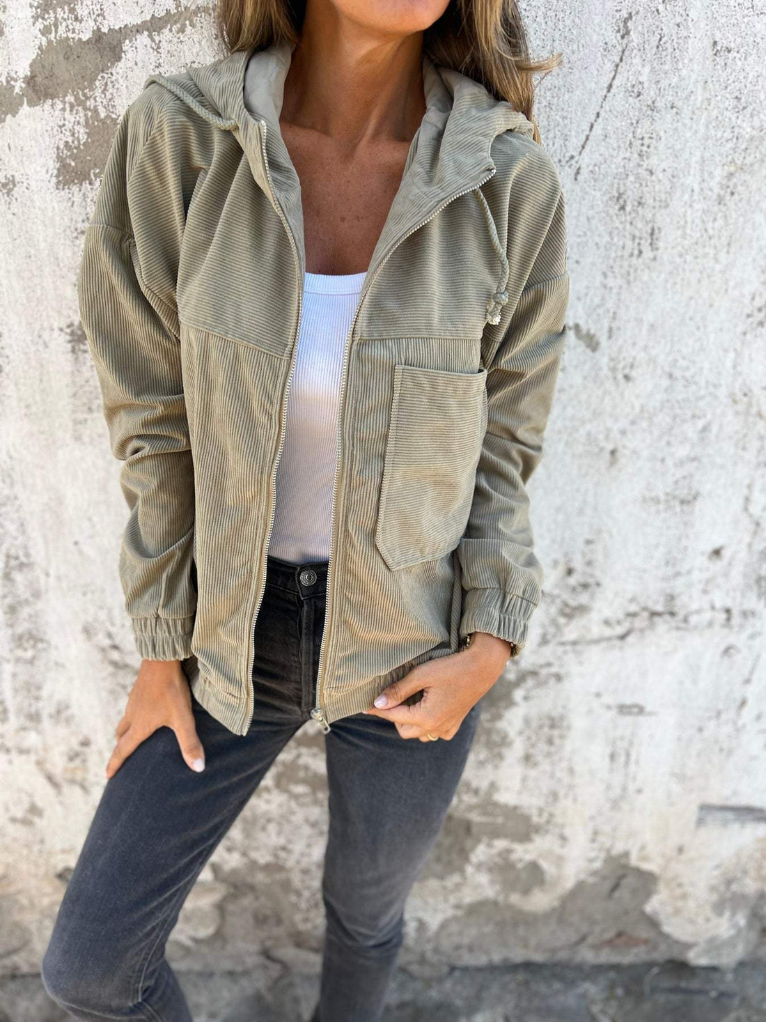 Women's casual corduroy zip-up jacket