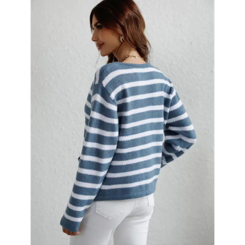 Women's striped button-up cardigan for a classic casual look