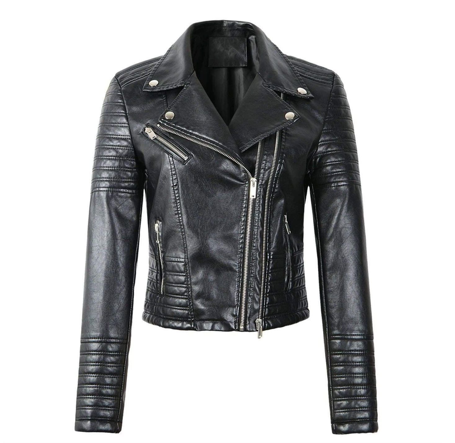 Daniella - lapel zipper slim fit leather jacket