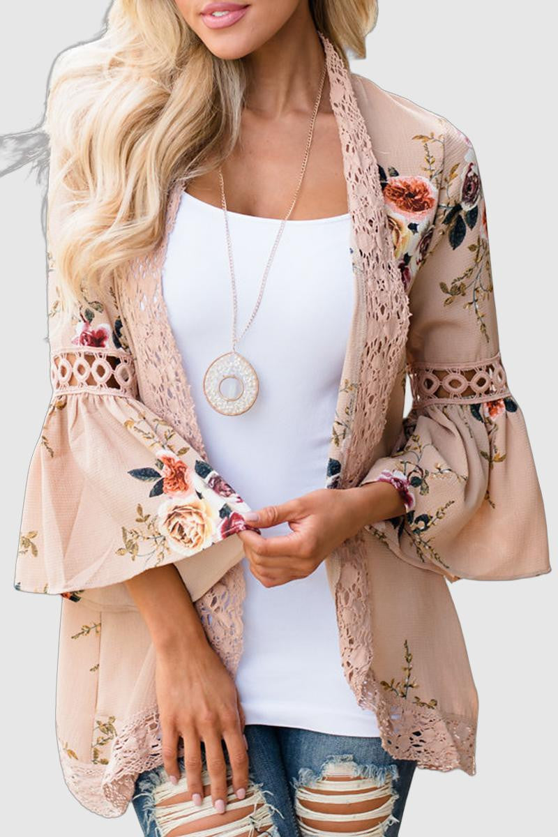 Camila - lace flower print kimono cardigan