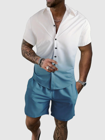 Button up gradient shirt and comfy shorts set for men