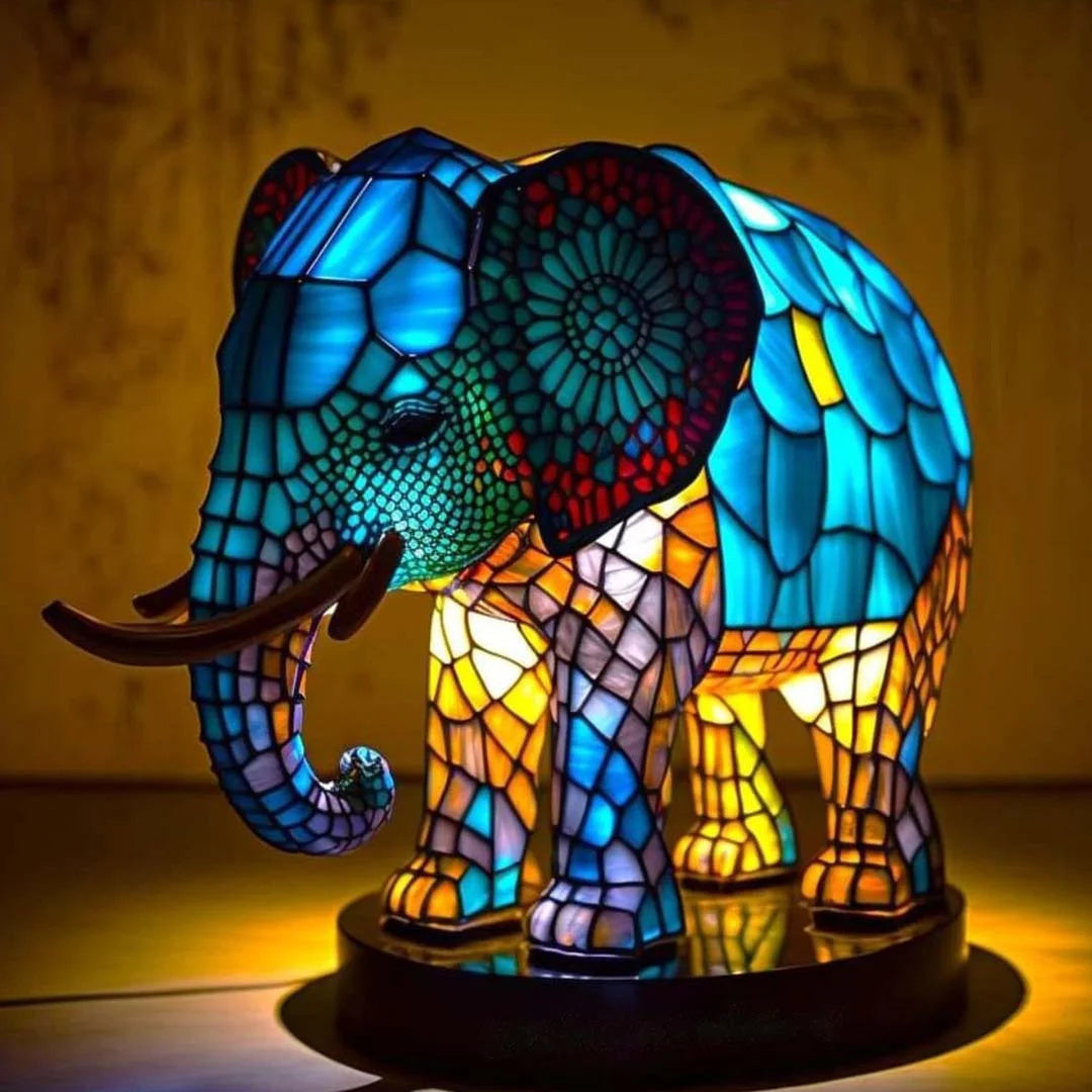 Tiffany-Style Stained Glass Elephant Table Lamp