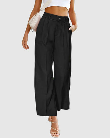 Women's Wide-Leg Trousers - High Waist - Pleated Front - Full Length Elegant Fit