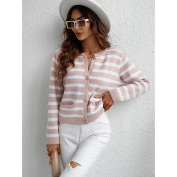 Women's striped button-up cardigan for chic comfort