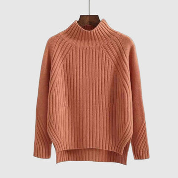 Stylish women's pullover sweater with half turtleneck collar