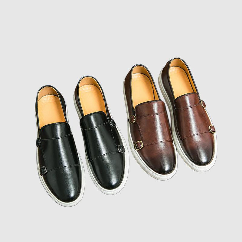 Men's double monk strap loafers with white sole