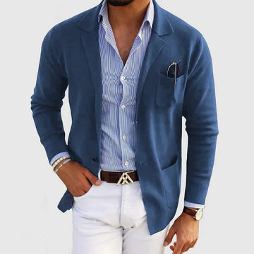 Men's casual blue knit blazer