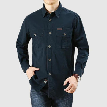 Men’s Button-Up Shirt - Heavyweight Fabric - Relaxed Fit - Long Sleeve with Chest Pockets