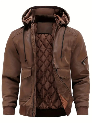 Trendy men's hooded thick jacket with zip placket and pockets