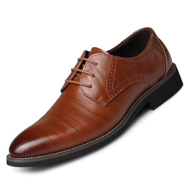 Men’s Leather Derby Shoes - Almond Toe - Lace-Up - Formal & Business Wear