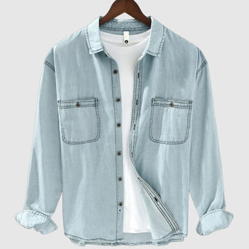 Men's relaxed fit denim shirt with contrast stitching