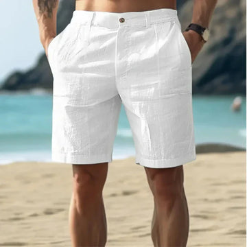 Men’s Shorts – Tailored Fit – Mid Rise – Linnen – Pleated Front – Button Closure