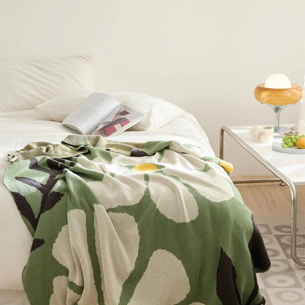 Knitted Jacquard Floral Throw Blanket