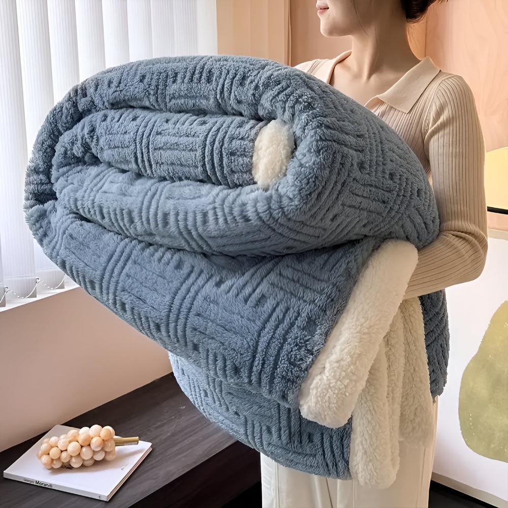 Plush Fleece Sherpa-Trim Throw Blanket
