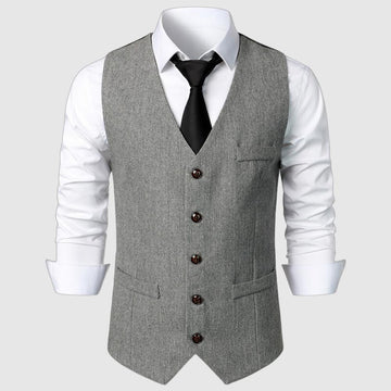 Men's retro v-neck single-breasted casual vest