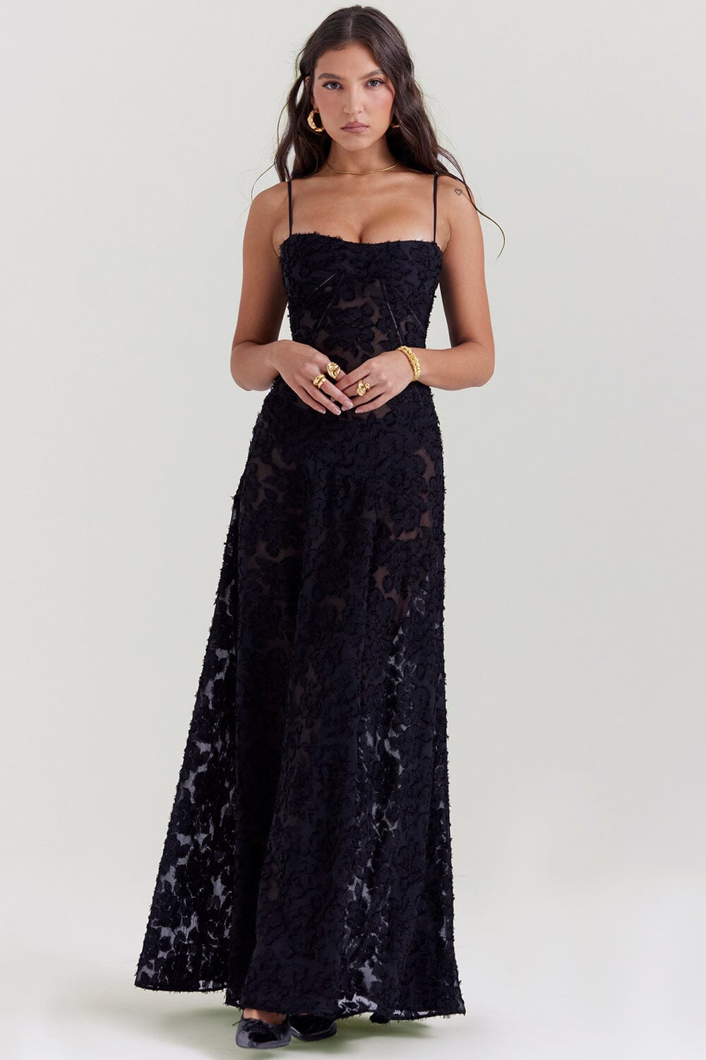 Women's Maxi Evening Dress with Elegant Back Lace-Up Detail