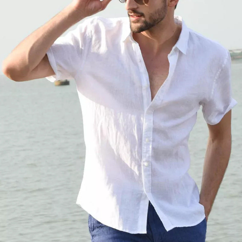Men’s Short Sleeve Shirt – 100% Cotton – Relaxed Fit – Button-Down with Collar