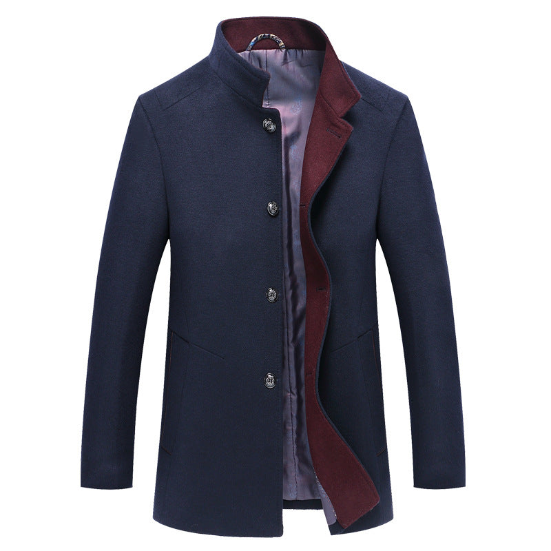 Men's tweed button-down with stand-up collar blazer