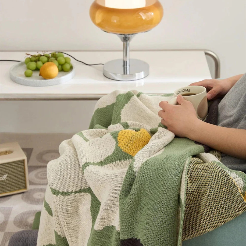 Knitted Jacquard Floral Throw Blanket