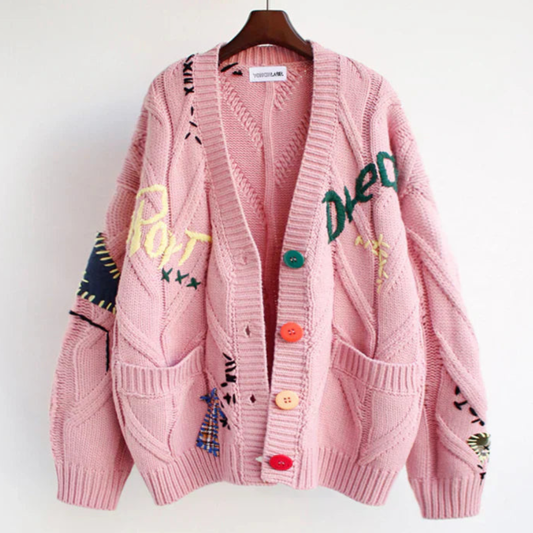 Women's colorful embroidered patterns cardigan