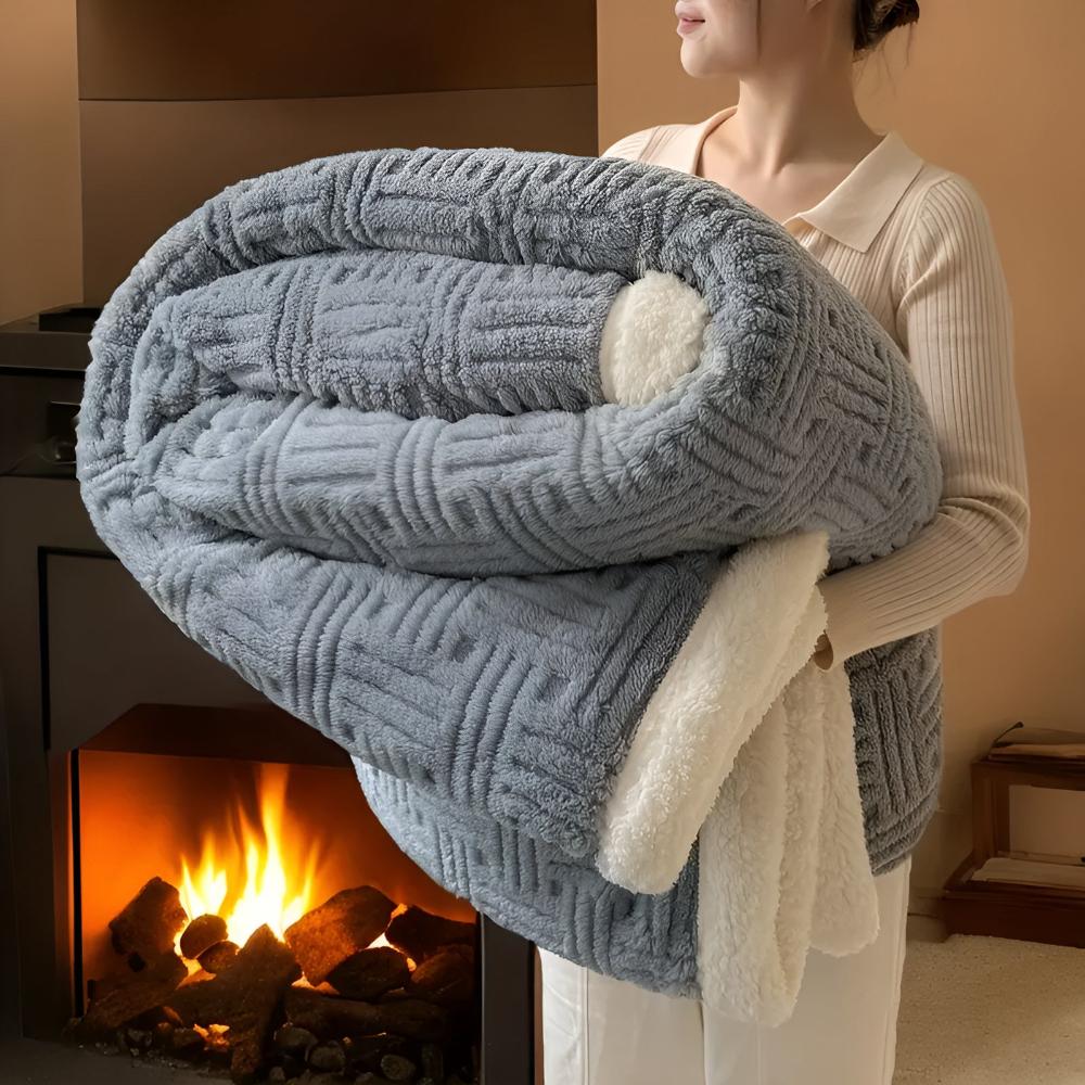 Plush Fleece Sherpa-Trim Throw Blanket