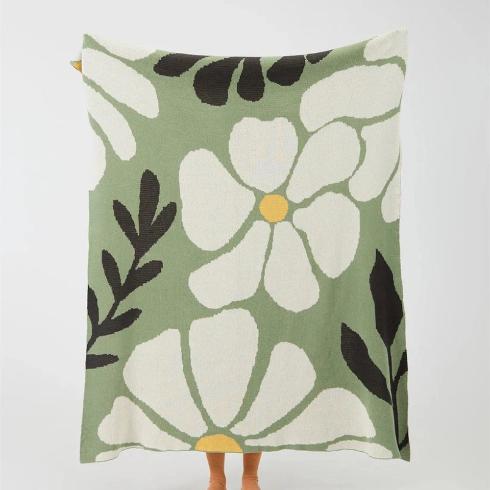 Knitted Jacquard Floral Throw Blanket