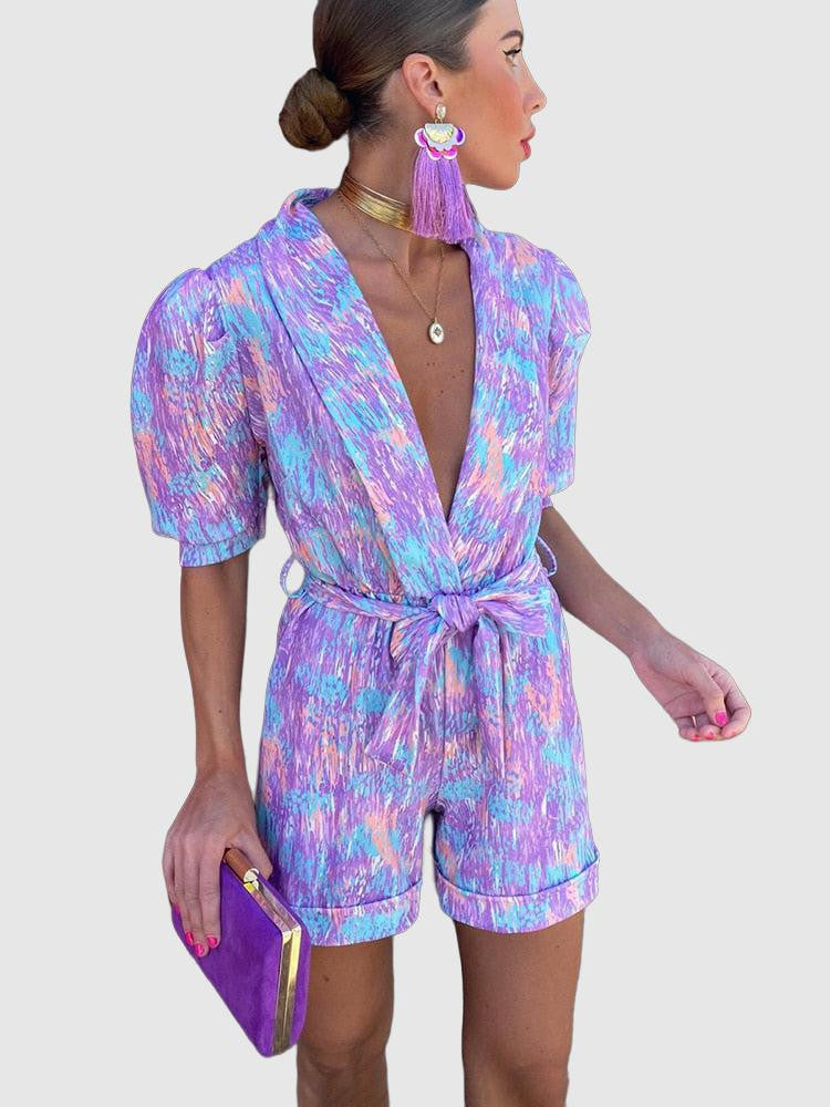 Women's puff-sleeve romper