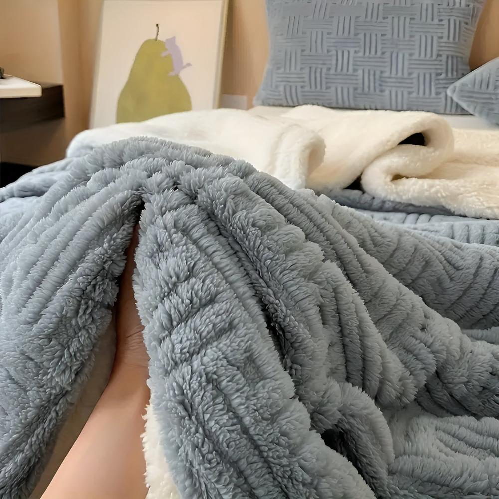 Plush Fleece Sherpa-Trim Throw Blanket