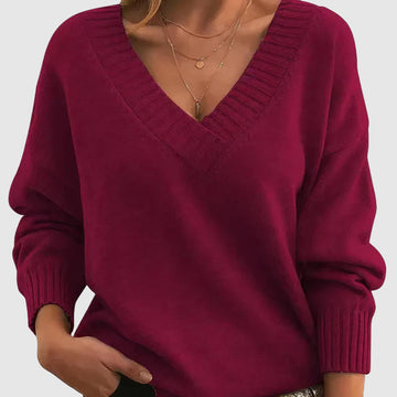 Women's loose v-neck casual pullover sweater