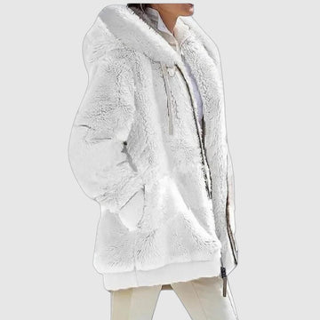 Women's zip-up jacket with fluffy collar and hood