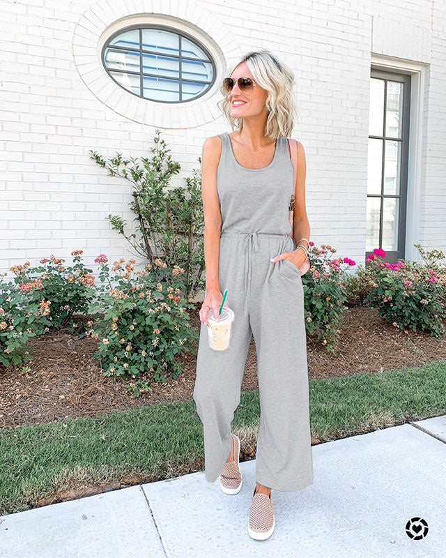 Yara - Casual Drawstring  Jumpsuit with Round Neck