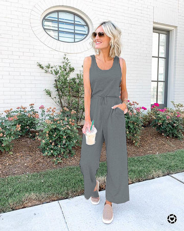 Yara - Casual Drawstring  Jumpsuit with Round Neck