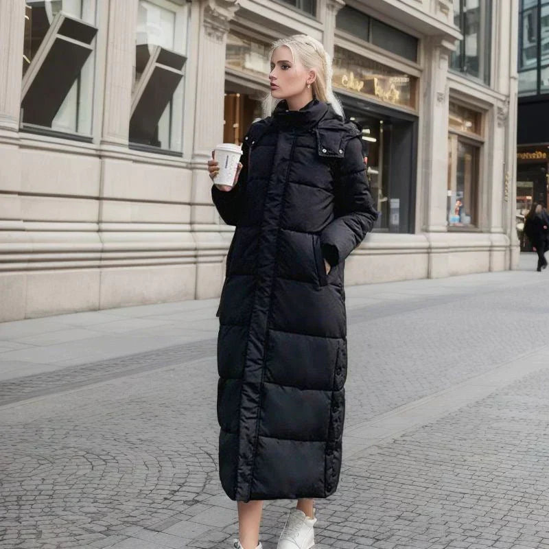 Women's full-length quilted puffer coat