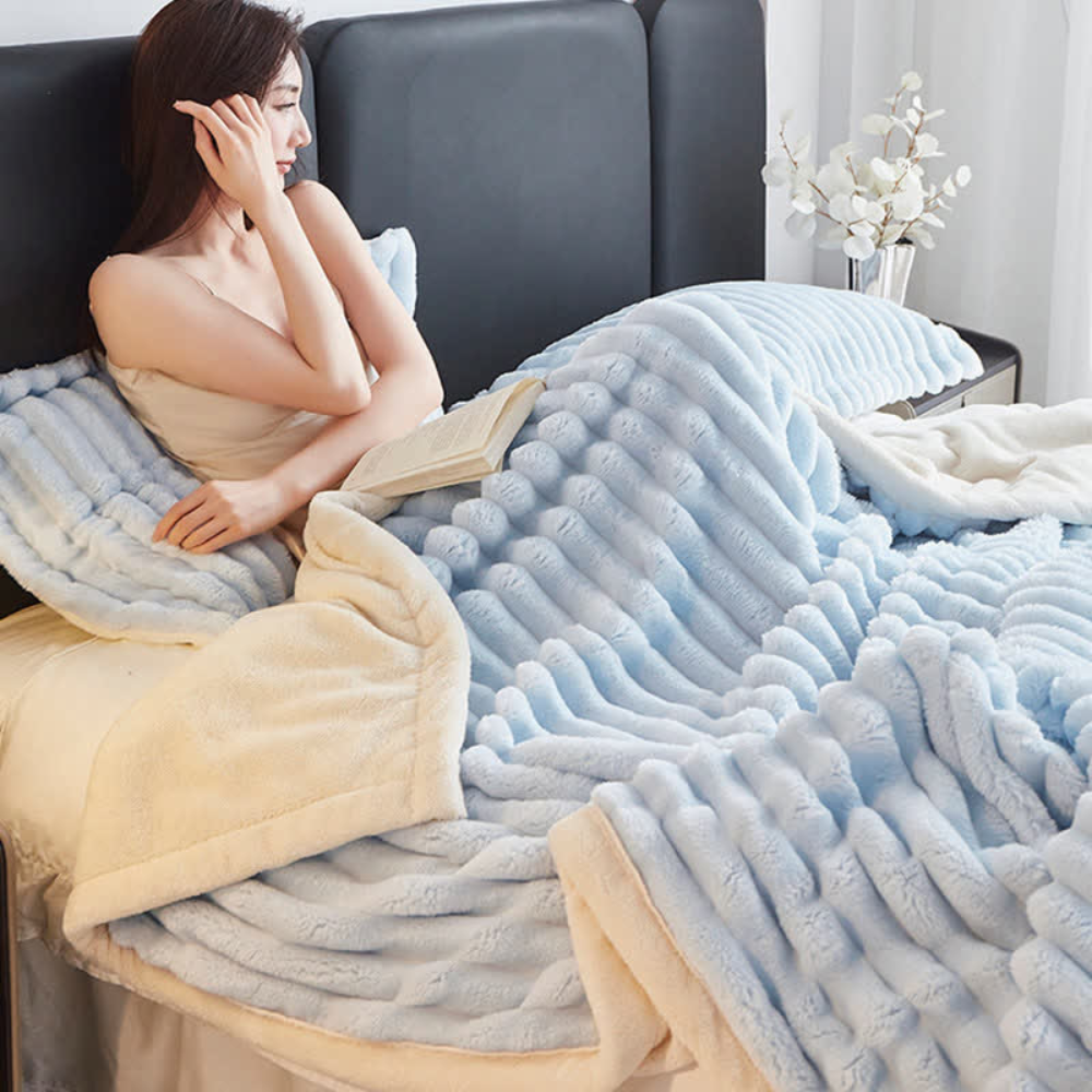 Ribbed Faux Fur Throw Blanket