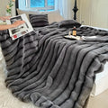 Faux Rabbit Fur Ruched Throw Blanket