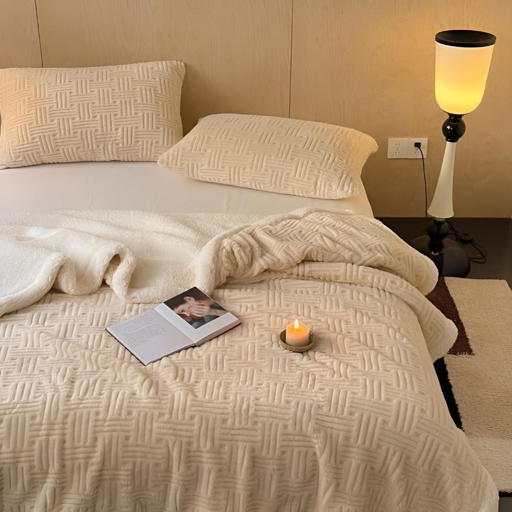 Plush Fleece Sherpa-Trim Throw Blanket