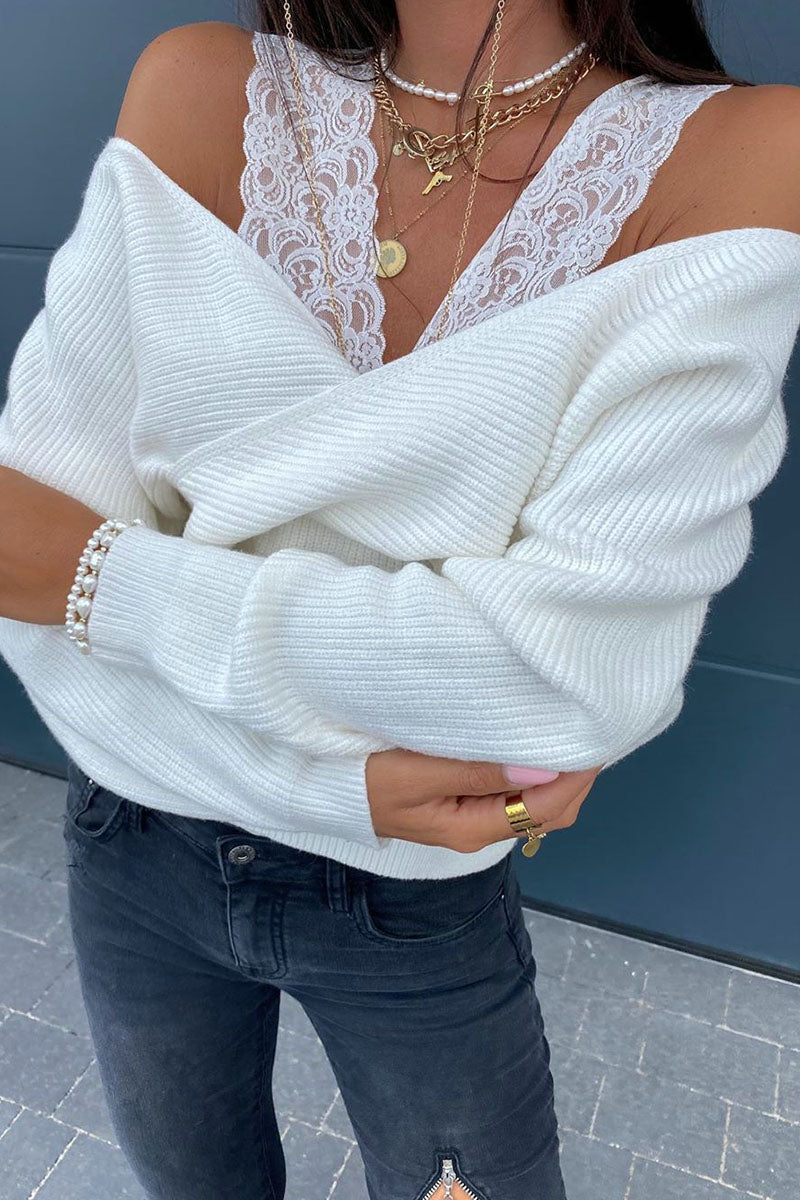 Ariana - long sleeve off-shoulder lace strap sweater