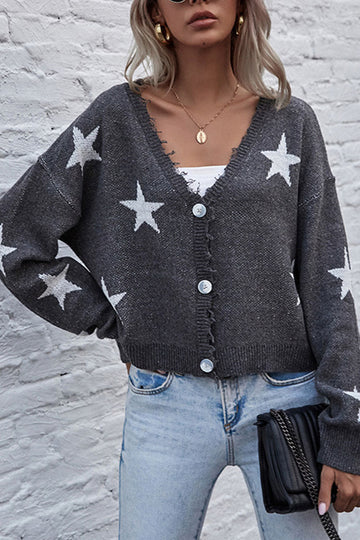 Letty - knitted cardigan with V-neck and star design