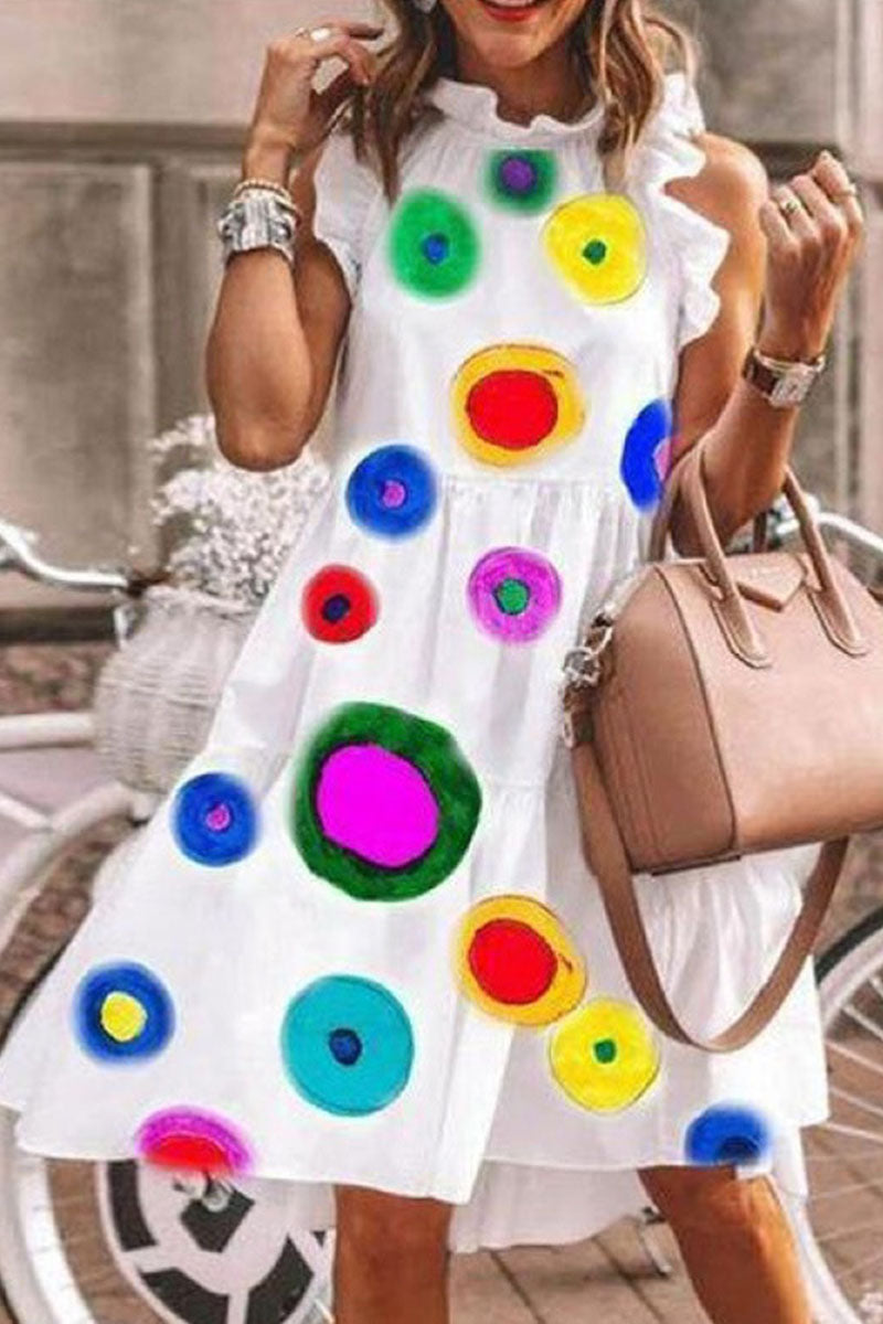 Jelly - Summer Dot Printing Round Neck sleeveless Midi Dress