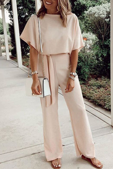 Carmel - elegant short sleeved hollowed waist jumpsuit