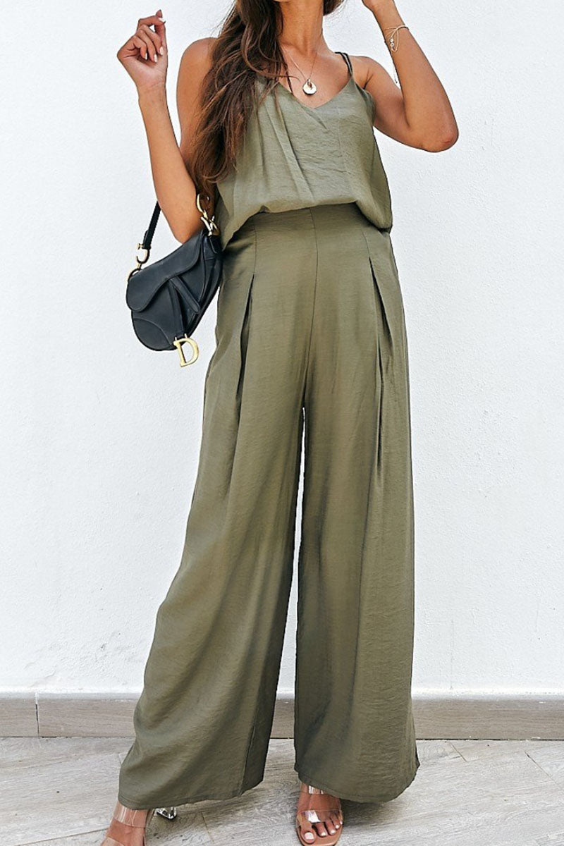 Norma - casual V-neck strap to & loose trousers set