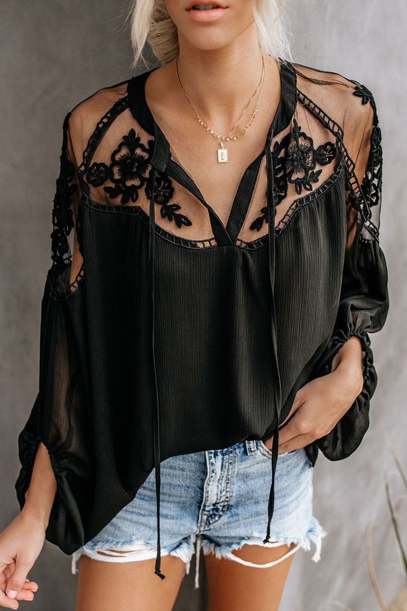 Quinn - lace see-through v neck blouse